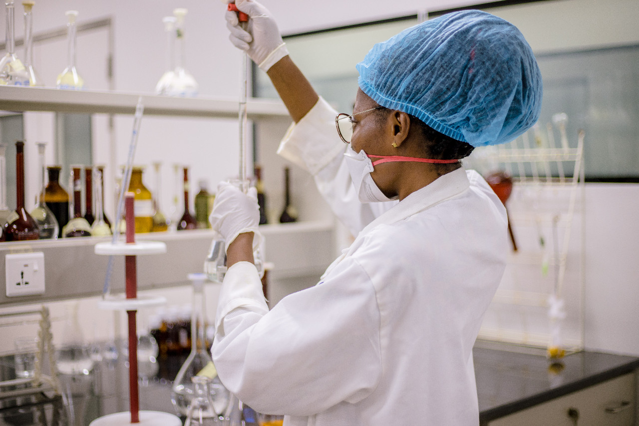 Female lab technician at Amponsah Efah